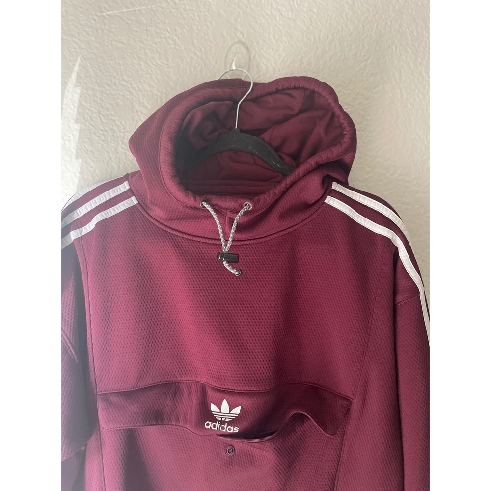 Adidas Originals Maroon Burgundy 3-Stripe Activewear Hooded Sweatshirt Womens M - Picture 11 of 11
